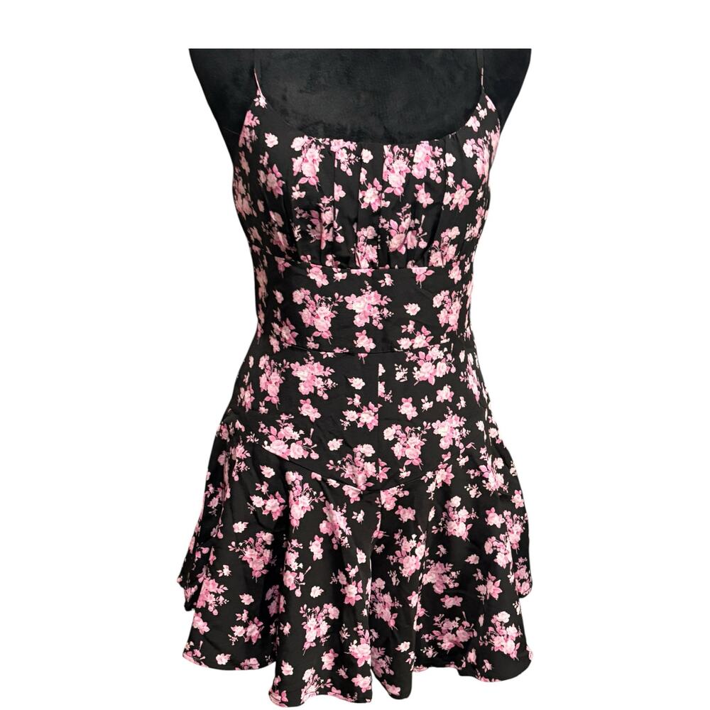 SHEIN Black Floral Romper – Size 4 – Sleeveless Spaghetti Strap